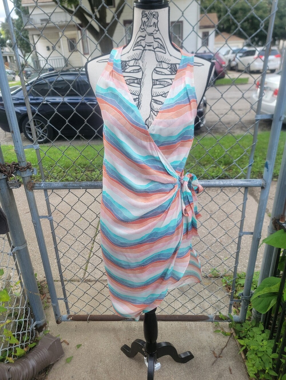 NWT ViX Paula Hermanny Alyssa Bel Caftan S Striped Wrap Swim Cover Up